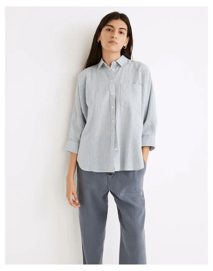 Women Wellesley Oversized Seamed Shirt In Stripe Bci Ctn Linen Railroad Madewell Tops and Shirts Women Wellesley Oversized Seamed Shirt In Stripe Bci Ctn Linen Railroad Madewell Tops and Shirts