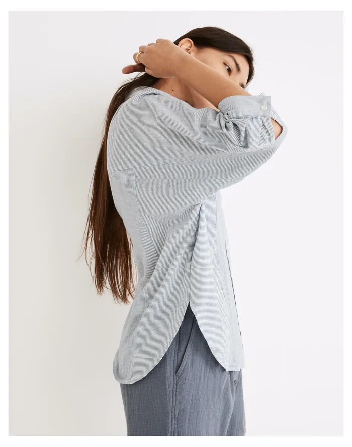 Women Wellesley Oversized Seamed Shirt In Stripe Bci Ctn Linen Railroad Madewell Tops and Shirts Women Wellesley Oversized Seamed Shirt In Stripe Bci Ctn Linen Railroad Madewell Tops and Shirts