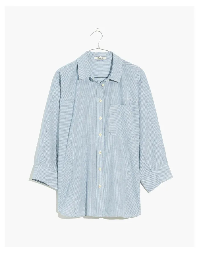 Women Wellesley Oversized Seamed Shirt In Stripe Bci Ctn Linen Railroad Madewell Tops and Shirts Women Wellesley Oversized Seamed Shirt In Stripe Bci Ctn Linen Railroad Madewell Tops and Shirts