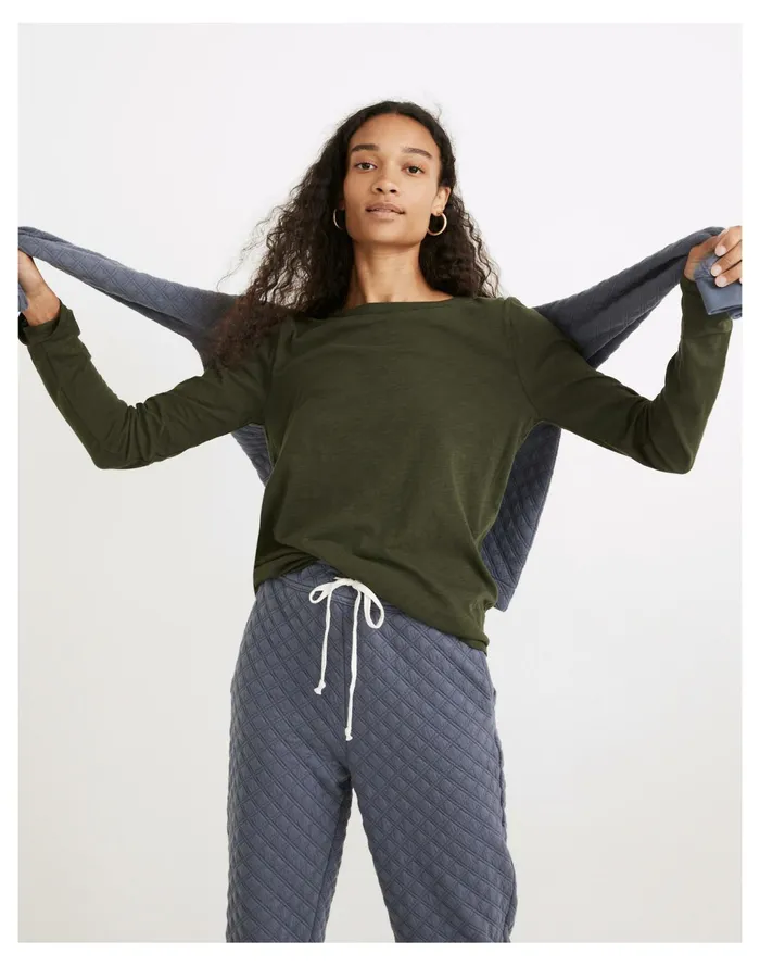 Women Whisper Cotton Rib Crewneck Long Sleeve Tee Dark Forest Madewell Tees