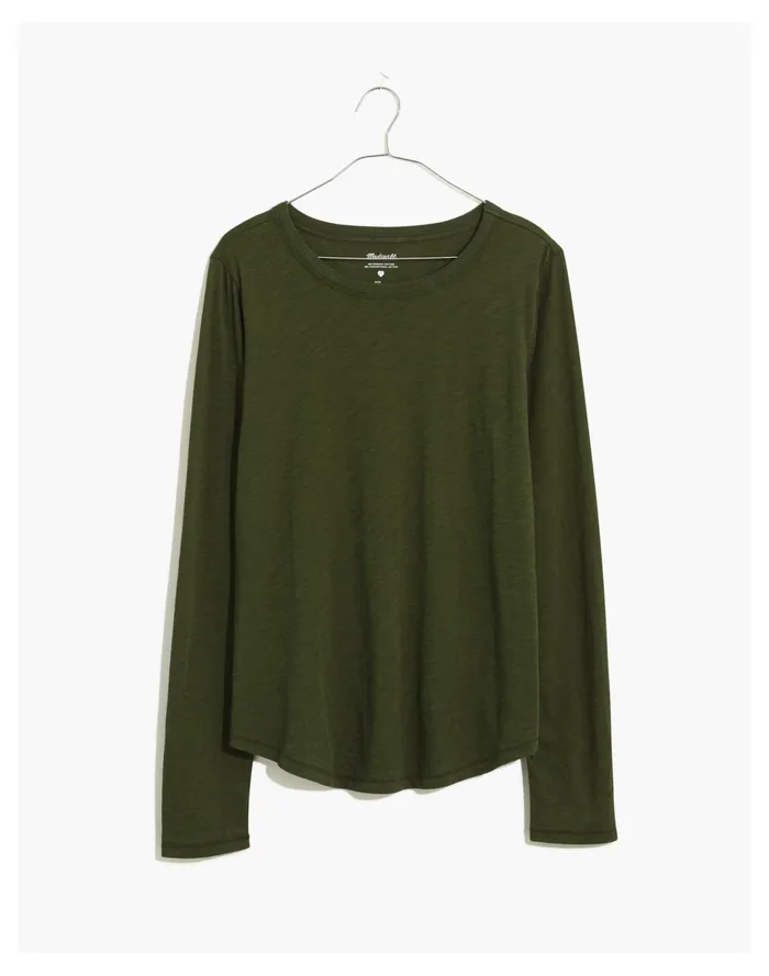 Women Whisper Cotton Rib Crewneck Long Sleeve Tee Dark Forest Madewell Tees Women Whisper Cotton Rib Crewneck Long Sleeve Tee Dark Forest Madewell Tees