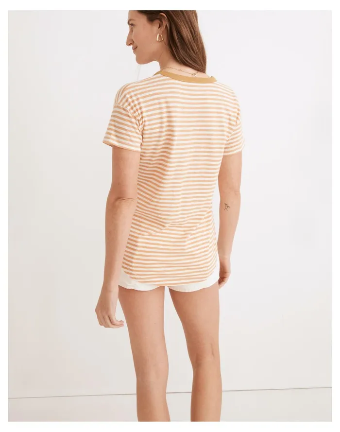 Women Whisper Cotton Rib Crewneck Ringer Tee In Baywind Stripe Dried Peach Madewell Tees Women Whisper Cotton Rib Crewneck Ringer Tee In Baywind Stripe Dried Peach Madewell Tees