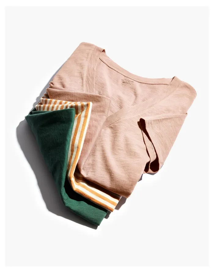 Women Whisper Cotton Rib Crewneck Ringer Tee In Baywind Stripe Dried Peach Madewell Tees Women Whisper Cotton Rib Crewneck Ringer Tee In Baywind Stripe Dried Peach Madewell Tees