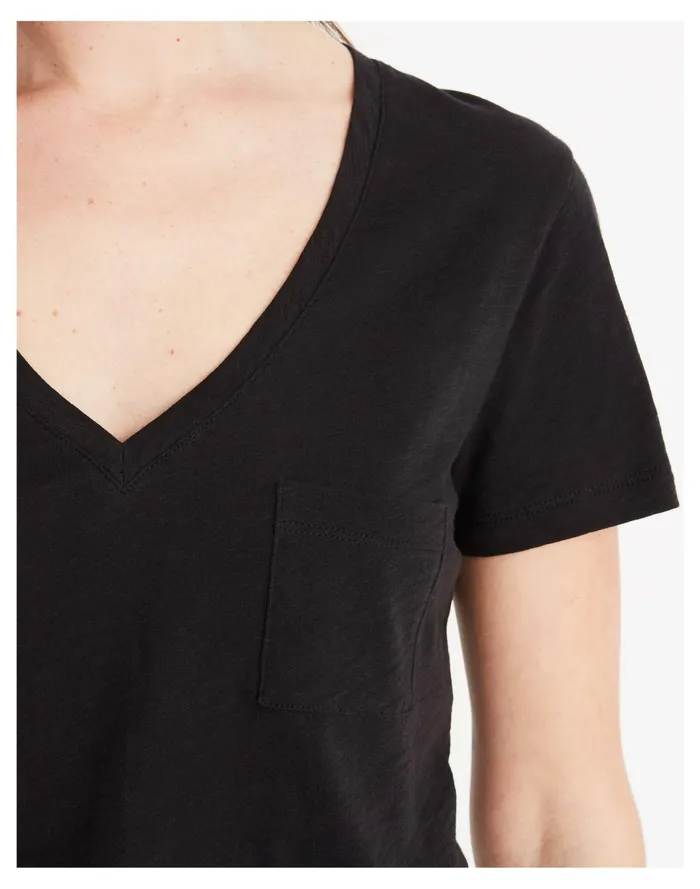 Women Whisper Cotton V Neck Pocket Tee True Black Madewell Tees Women Whisper Cotton V Neck Pocket Tee True Black Madewell Tees