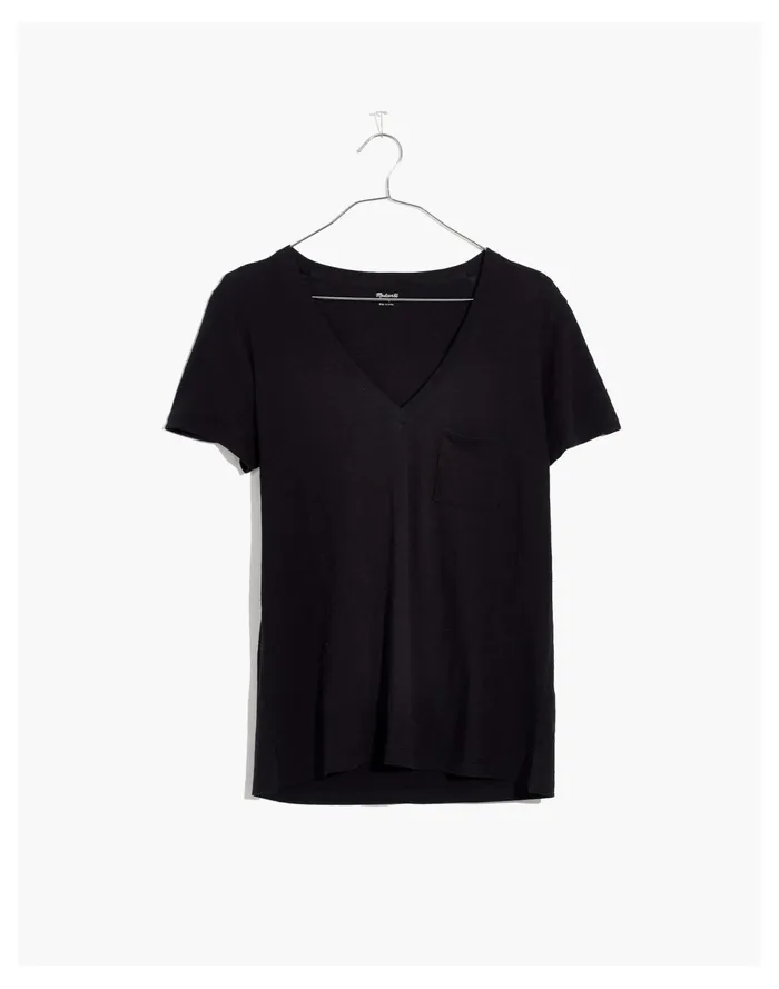 Women Whisper Cotton V Neck Pocket Tee True Black Madewell Tees Women Whisper Cotton V Neck Pocket Tee True Black Madewell Tees