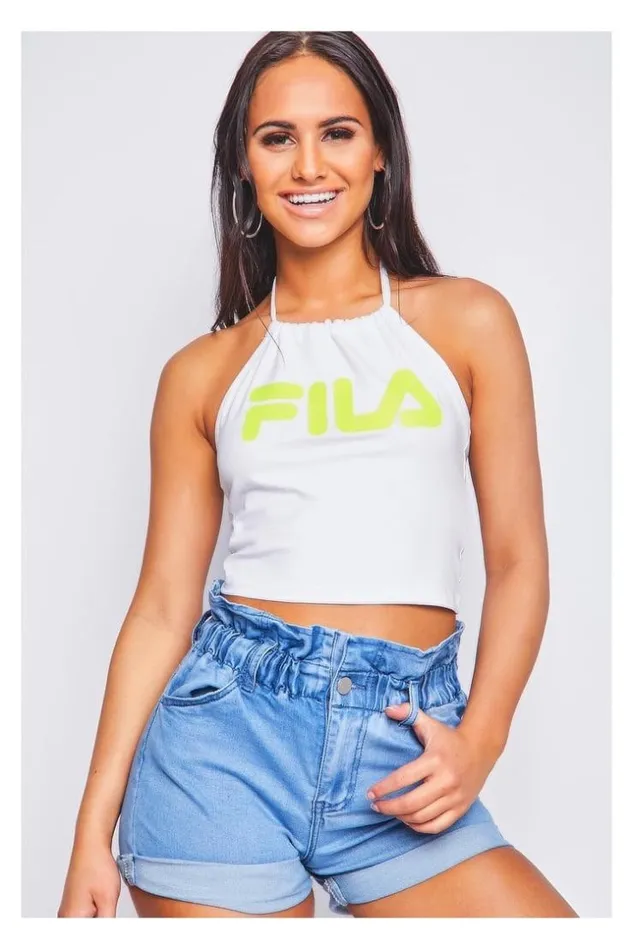 Women White Halterneck Crop Top Chiara Fila Fluo 687080 White Brentiny Paris Top And Tank Tops