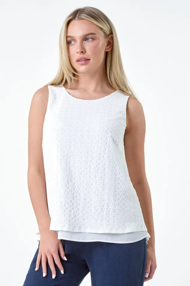Women White Petite Double Layer Knit Stretch Top Roman Tops