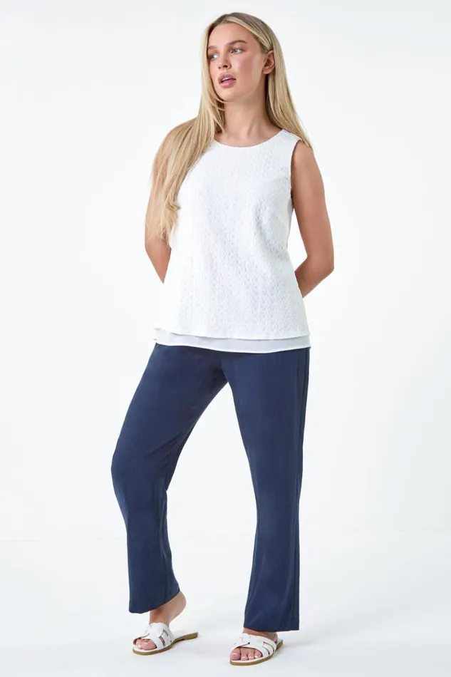 Women White Petite Double Layer Knit Stretch Top Roman Tops