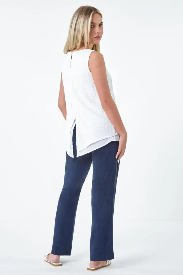 Women White Petite Double Layer Knit Stretch Top Roman Tops