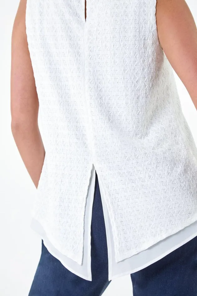 Women White Petite Double Layer Knit Stretch Top Roman Tops