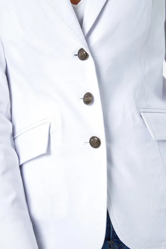 Women White Stretch Button Detail Blazer Roman Occasionwear