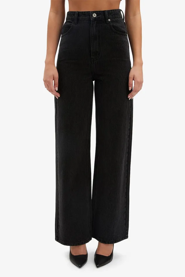 Women Wide Jeans Bardot Cindy Wide Full Leg Jean In Washed Bla Washed Bla