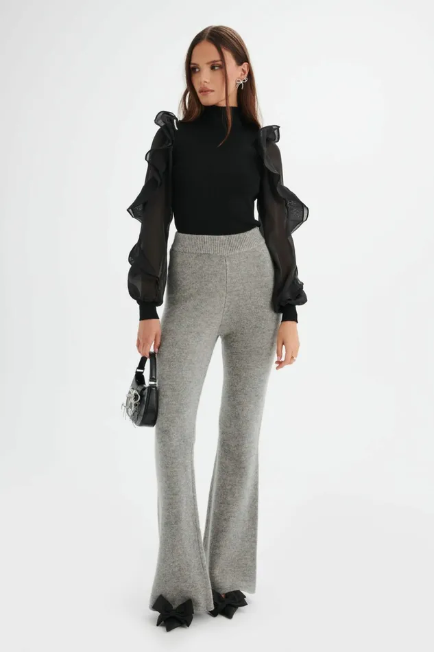 Women Winter Knitwear Lavish Alice AYZEL Knitted Cashmere Blend Fit and Flare Trousers In Grey Grey