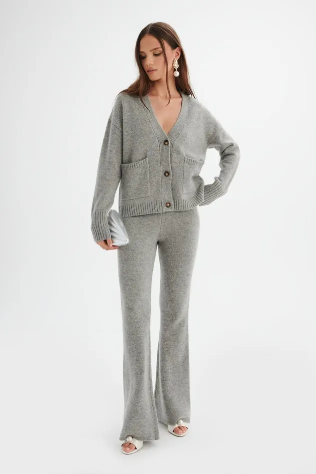 Women Winter Knitwear Lavish Alice NELLA Knitted Cashmere Blend Relaxed Cardigan In Grey Grey