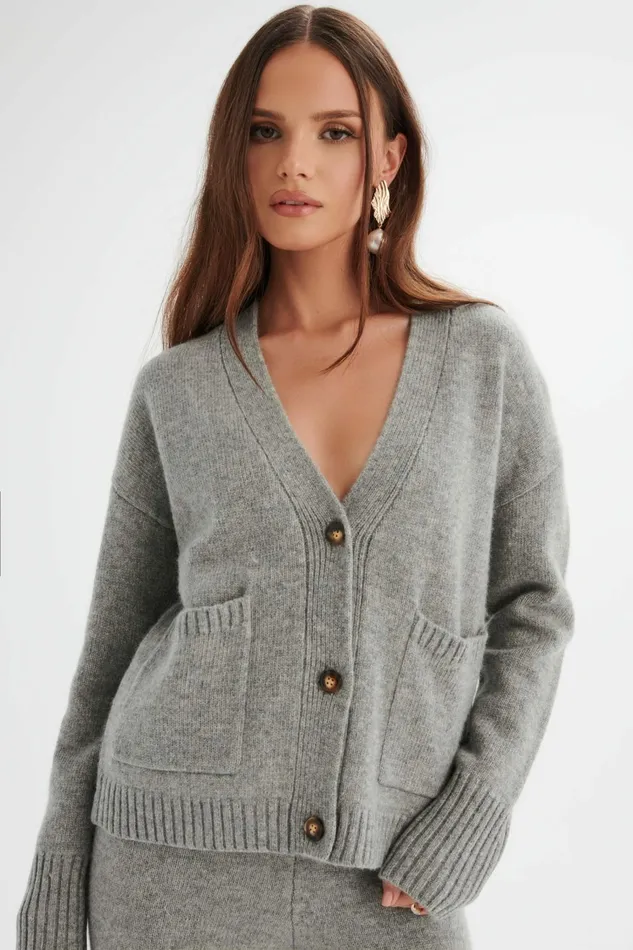 Women Winter Knitwear Lavish Alice NELLA Knitted Cashmere Blend Relaxed Cardigan In Grey Grey