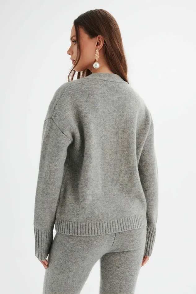 Women Winter Knitwear Lavish Alice NELLA Knitted Cashmere Blend Relaxed Cardigan In Grey Grey