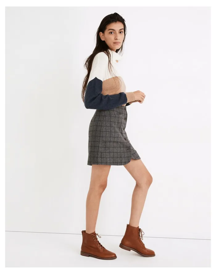 Women Wool Button Front Mini Skirt In Windowpane Edge Windowpane Grey Heather Madewell Skirts Women Wool Button Front Mini Skirt In Windowpane Edge Windowpane Grey Heather Madewell Skirts
