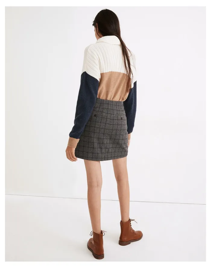 Women Wool Button Front Mini Skirt In Windowpane Edge Windowpane Grey Heather Madewell Skirts Women Wool Button Front Mini Skirt In Windowpane Edge Windowpane Grey Heather Madewell Skirts