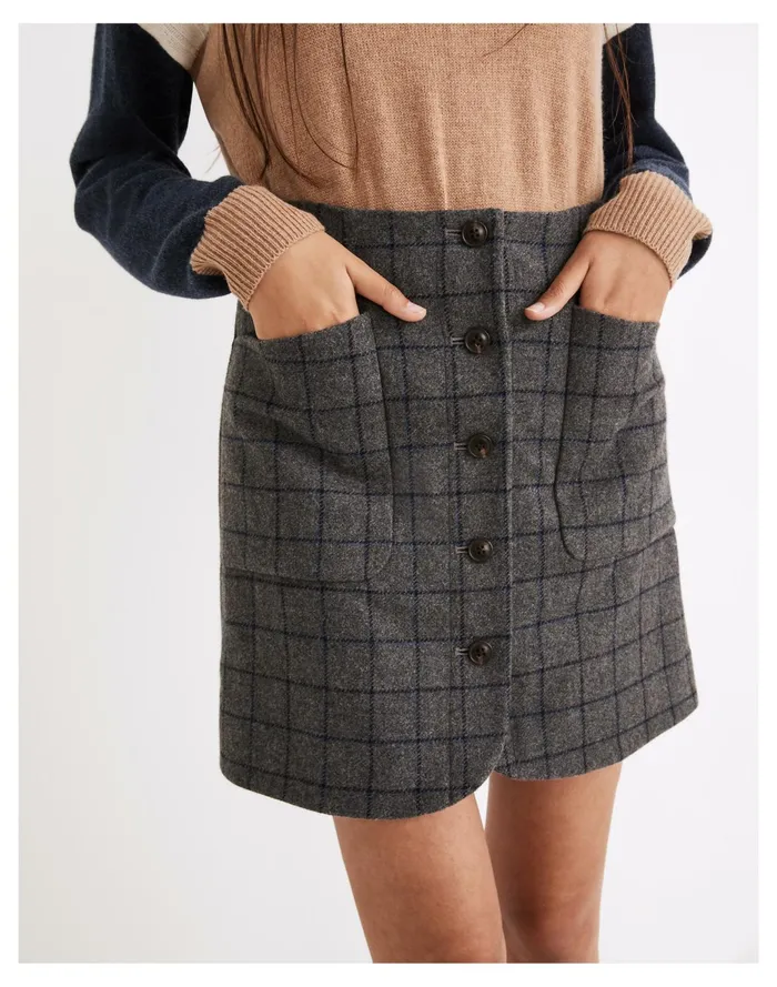 Women Wool Button Front Mini Skirt In Windowpane Edge Windowpane Grey Heather Madewell Skirts Women Wool Button Front Mini Skirt In Windowpane Edge Windowpane Grey Heather Madewell Skirts