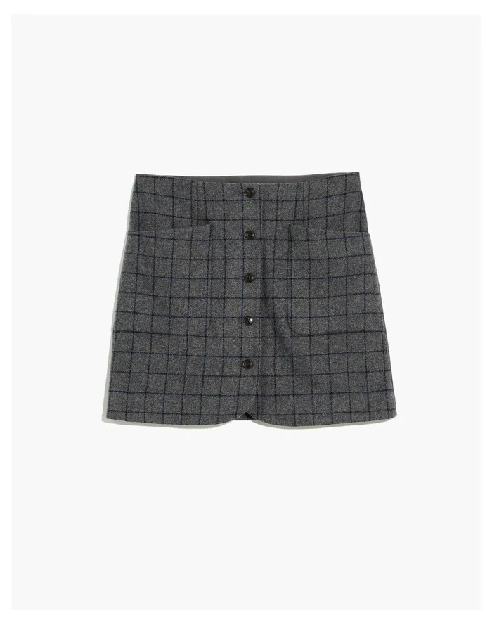 Women Wool Button Front Mini Skirt In Windowpane Edge Windowpane Grey Heather Madewell Skirts Women Wool Button Front Mini Skirt In Windowpane Edge Windowpane Grey Heather Madewell Skirts