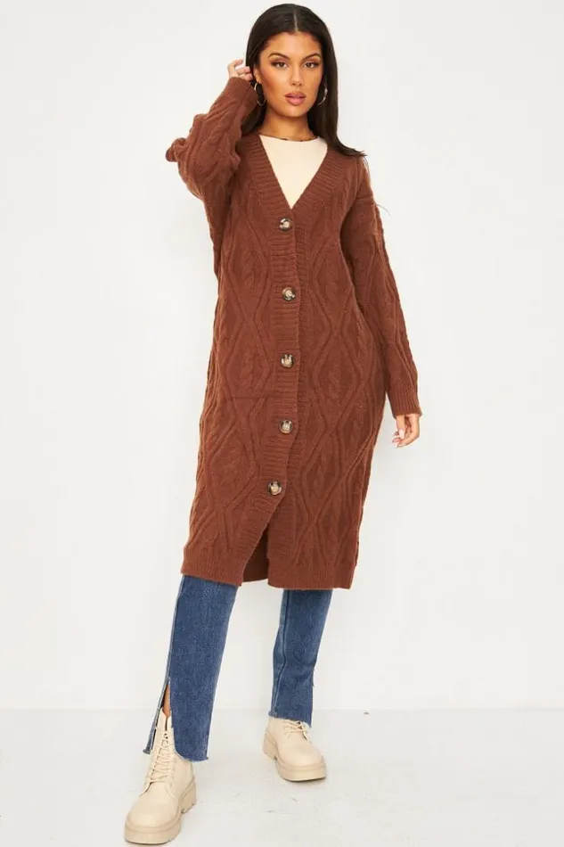 Women Wool Knitted Long Cardigan In Brown Brown Brentiny Paris Cardigans
