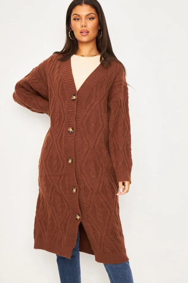 Women Wool Knitted Long Cardigan In Brown Brown Brentiny Paris Cardigans