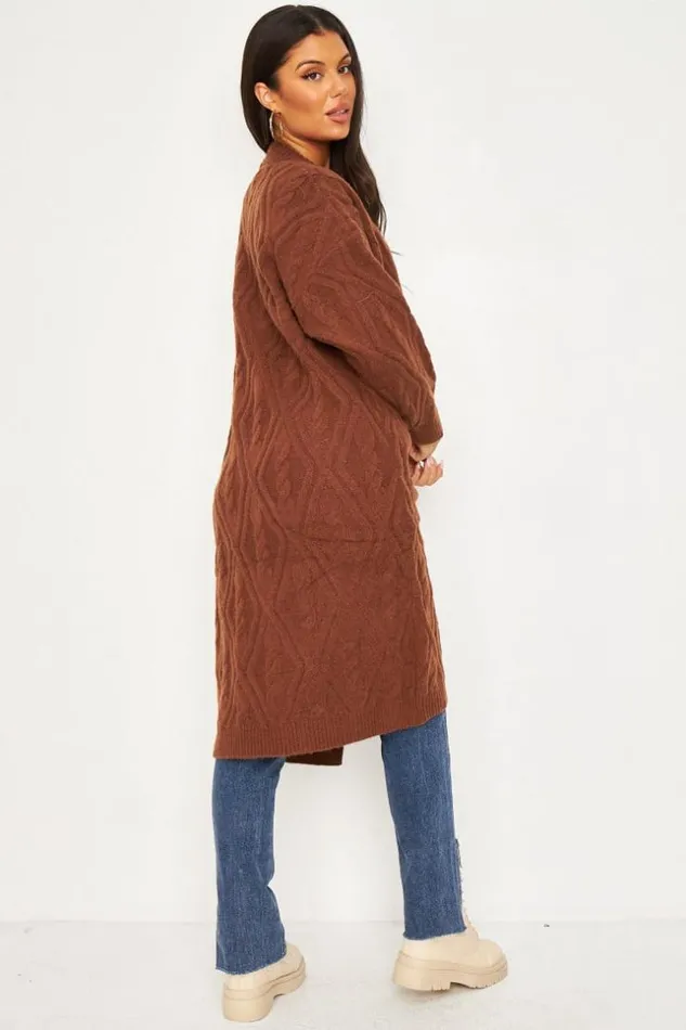 Women Wool Knitted Long Cardigan In Brown Brown Brentiny Paris Cardigans