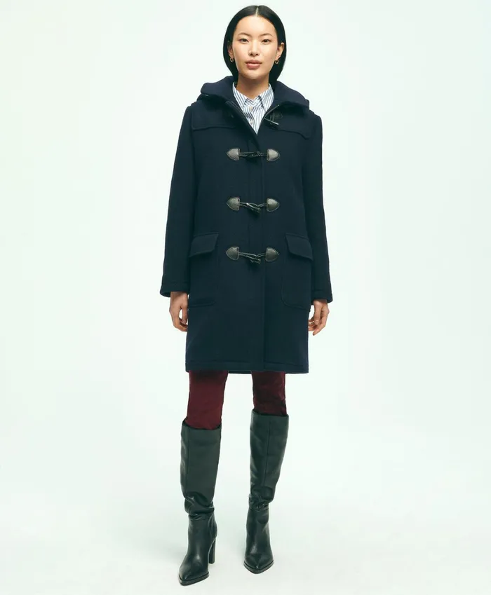 Women Wool Twill Hooded Toggle Coat Navy Brooks Brothers Coats and Jackets