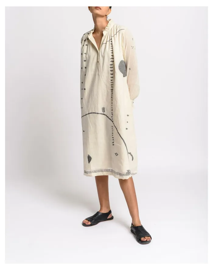 Women World Of Crow Abstract Flared Dress Off White Madewell Dresses