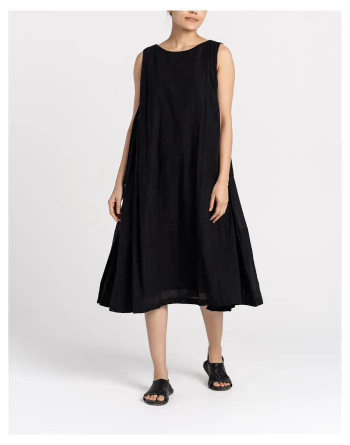 Women World Of Crow Organic Cotton Pleated Dress In Ink Black Black Madewell Dresses