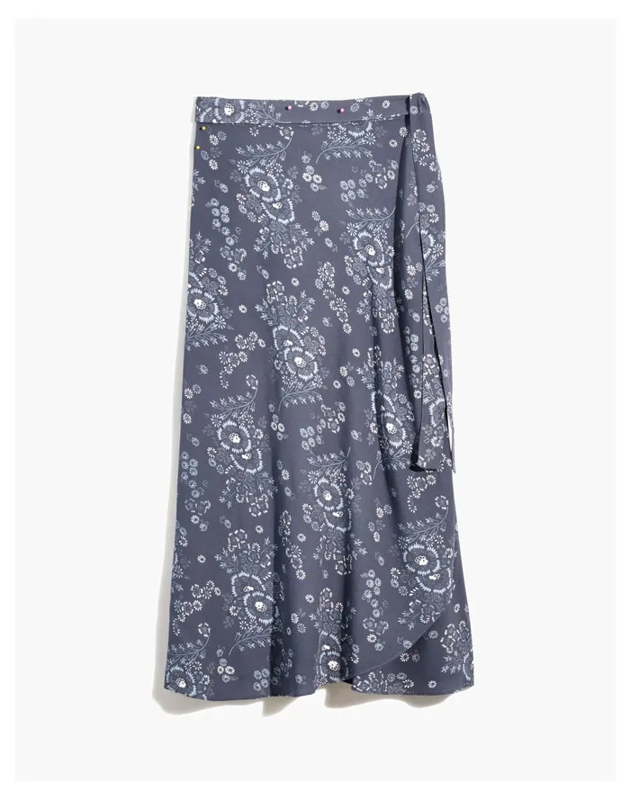 Women Wrap Midi Skirt In Archival Floral Sunfaded Indigo Madewell Skirts Women Wrap Midi Skirt In Archival Floral Sunfaded Indigo Madewell Skirts