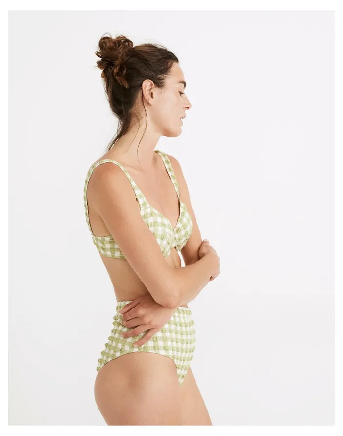 Women X Solid and Striped Lilo Bikini Top In Textured Gingham Jade Madewell Swim Women X Solid and Striped Lilo Bikini Top In Textured Gingham Jade Madewell Swim