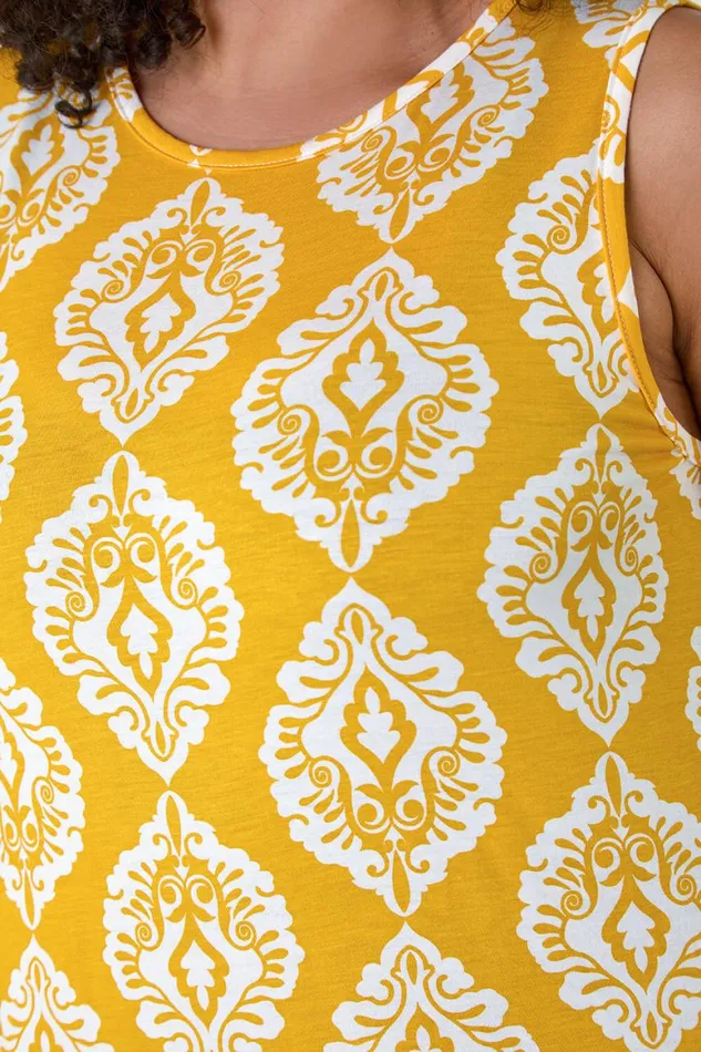 Women Yellow Curve Aztec Print Stretch Maxi Dress Roman Dresses