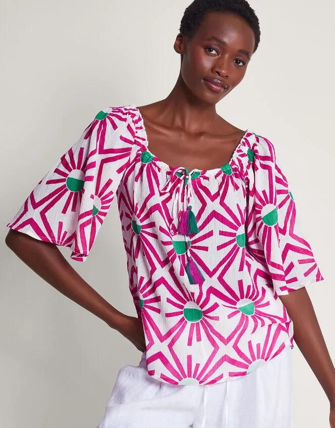 Women Zamora Geometric Print Sun Top Pink Monsoon Tops and Blouses