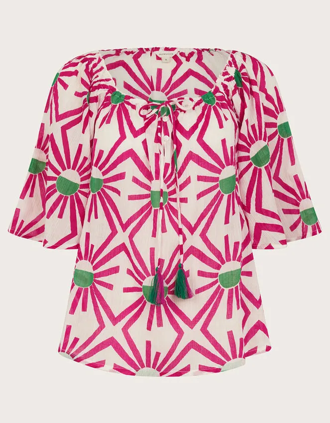 Women Zamora Geometric Print Sun Top Pink Monsoon Tops and Blouses