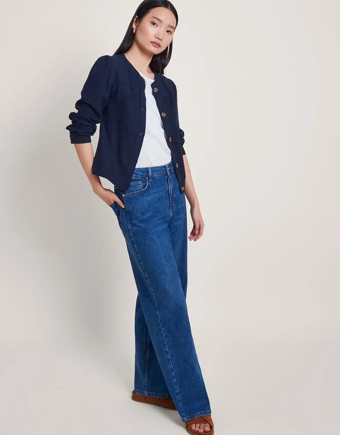 Women Ziya Lightweight Jacket Blue Monsoon Linen