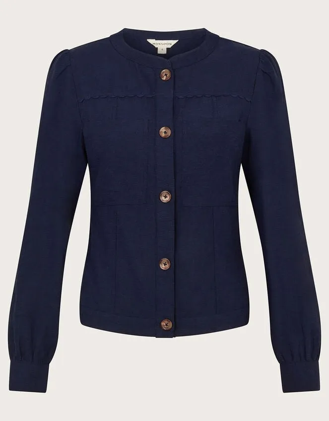 Women Ziya Lightweight Jacket Blue Monsoon Linen