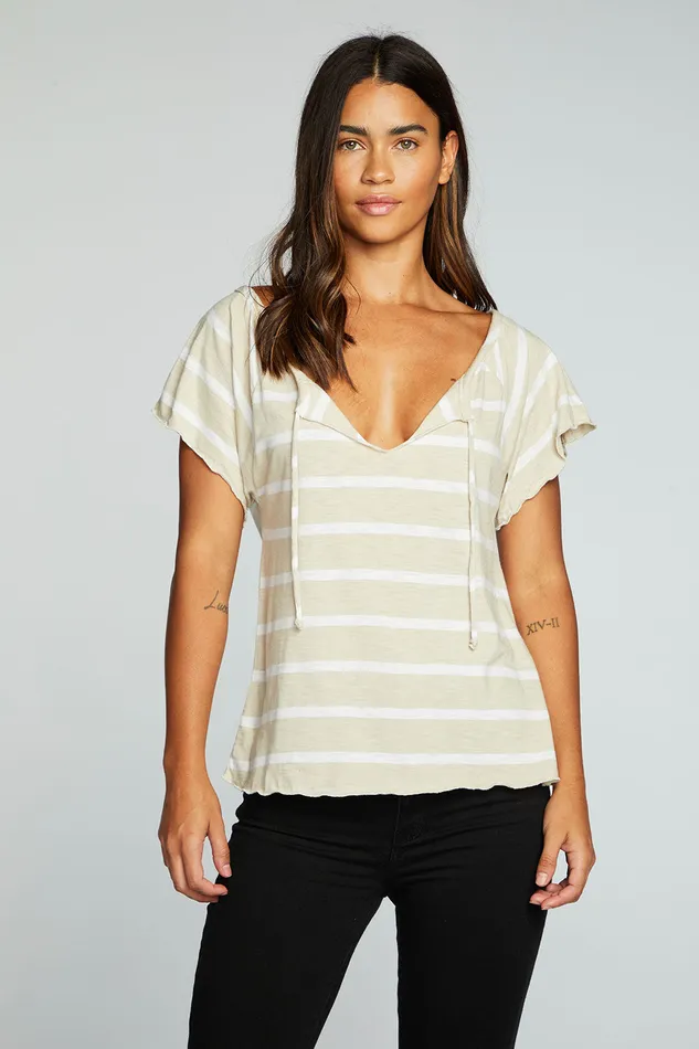 Womens Chaser Brand Gauze Jersey Short Sleeve Shirred Raglan Lake Top Tops