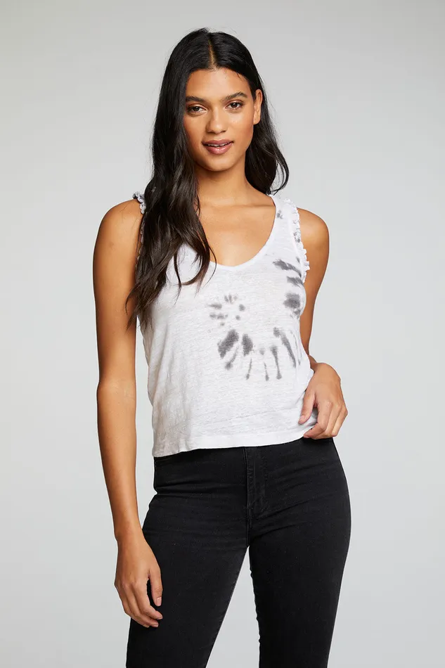 Womens Chaser Brand Linen Jersey V Neck Ruffle Racerback Tank Tops