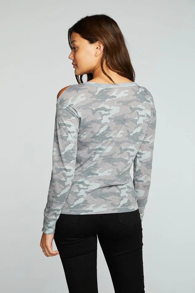 Womens Chaser Brand Recycled Vintage Jersey Vented Long Sleeve Drop Shoulder Crew Neck Tops