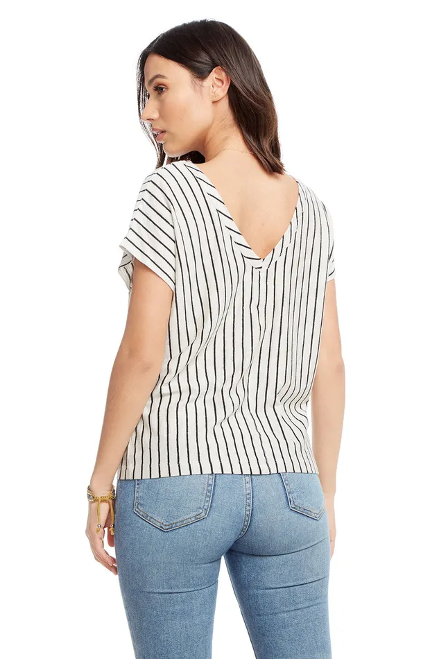 Womens Linen Jersey Drop Shoulder Short Sleeve Double V Tee Loungewear Chaser Brand
