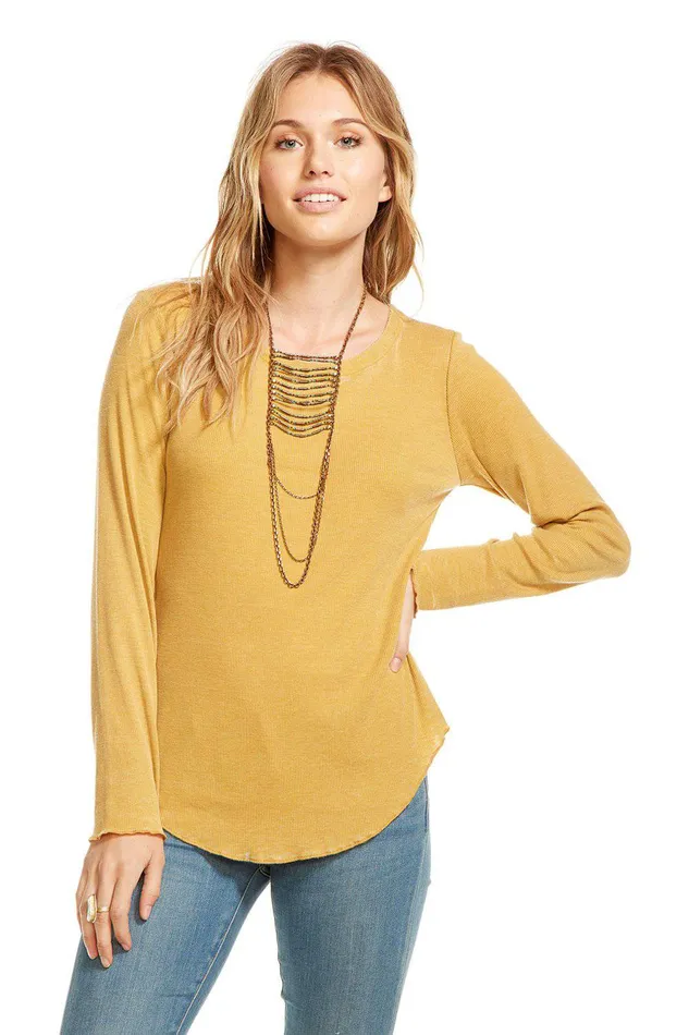 Womens Loungewear Chaser Brand VINTAGE RIB LS LACE BACK SHIRTTAIL TEE