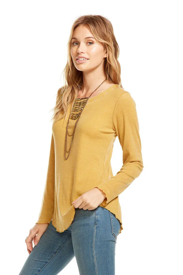 Womens Loungewear Chaser Brand VINTAGE RIB LS LACE BACK SHIRTTAIL TEE