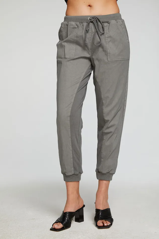 Womens Stretch Twill Terry Panel Pant with Rib Bottoms Chaser Brand