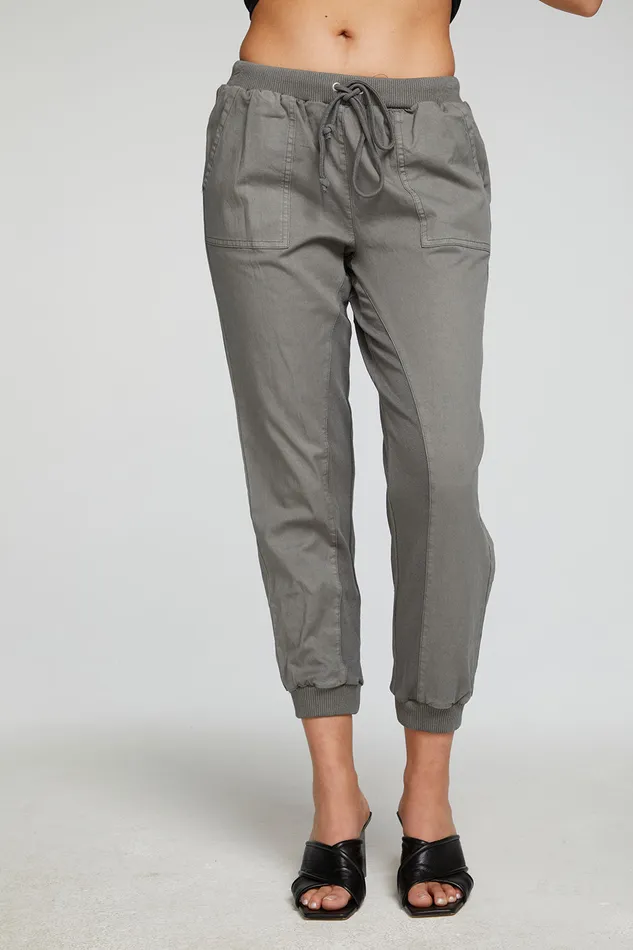 Womens Stretch Twill Terry Panel Pant with Rib Bottoms Chaser Brand