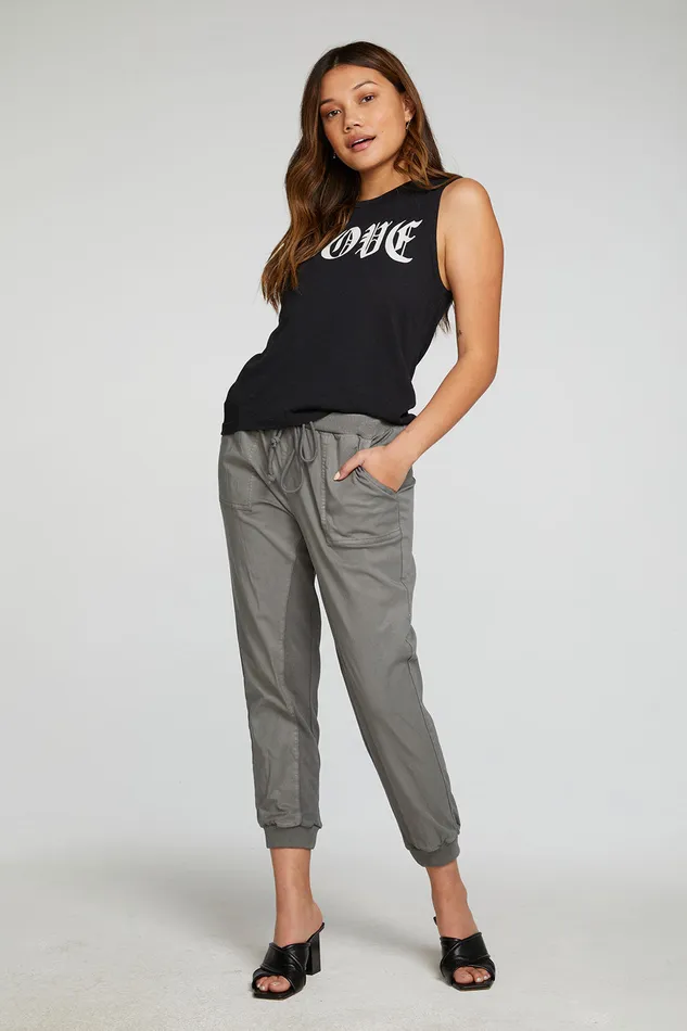 Womens Stretch Twill Terry Panel Pant with Rib Bottoms Chaser Brand