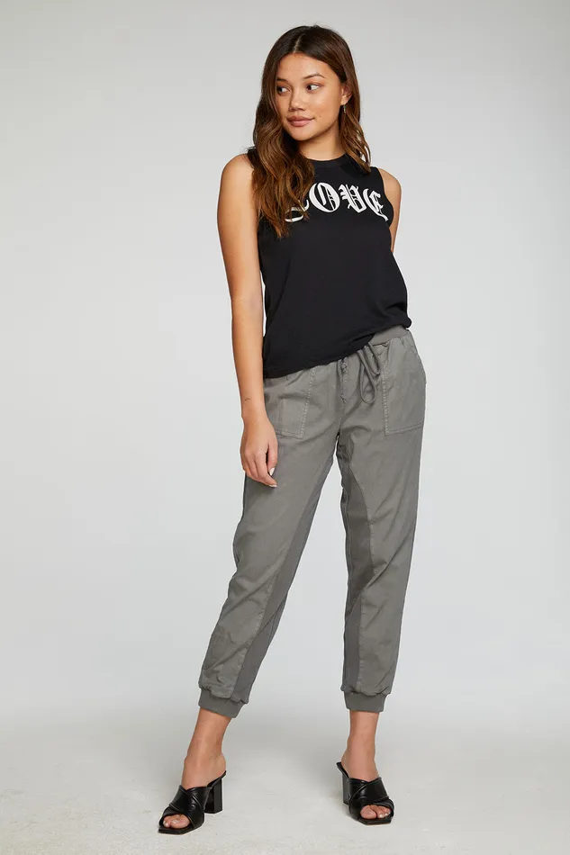 Womens Stretch Twill Terry Panel Pant with Rib Bottoms Chaser Brand