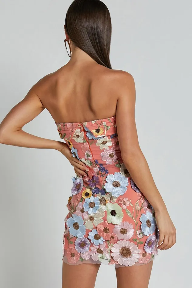 Wren Mini Dress 8211 Strapless Bodycon Garden Flowers Dress In Orange Women Showpo Dresses