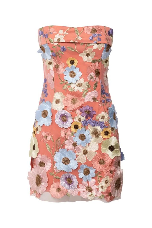 Wren Mini Dress 8211 Strapless Bodycon Garden Flowers Dress In Orange Women Showpo Dresses