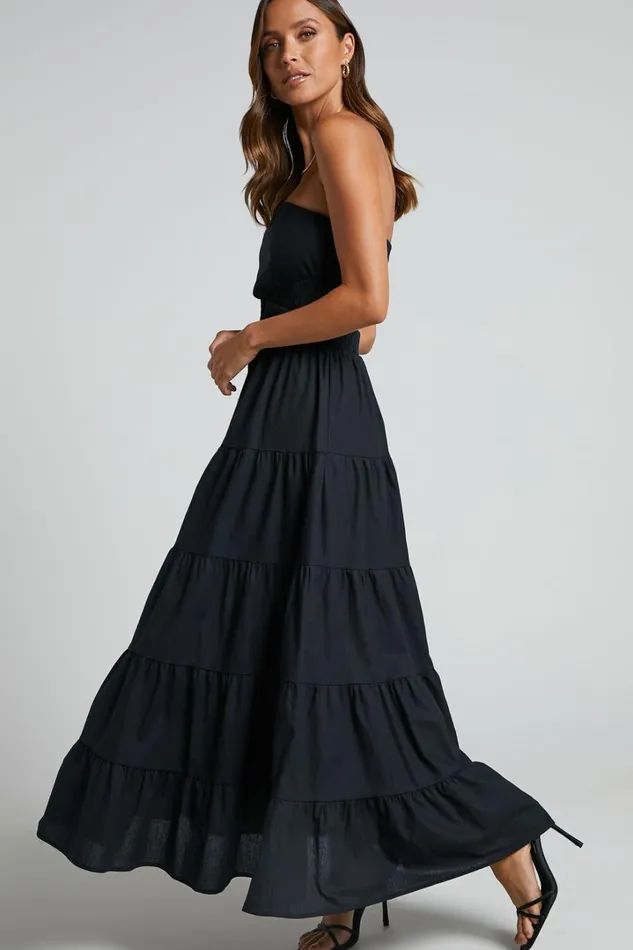 Xiomara Maxi Dress 8211 Strapless Cut Out Tiered Dress In Black Women Showpo Conscious